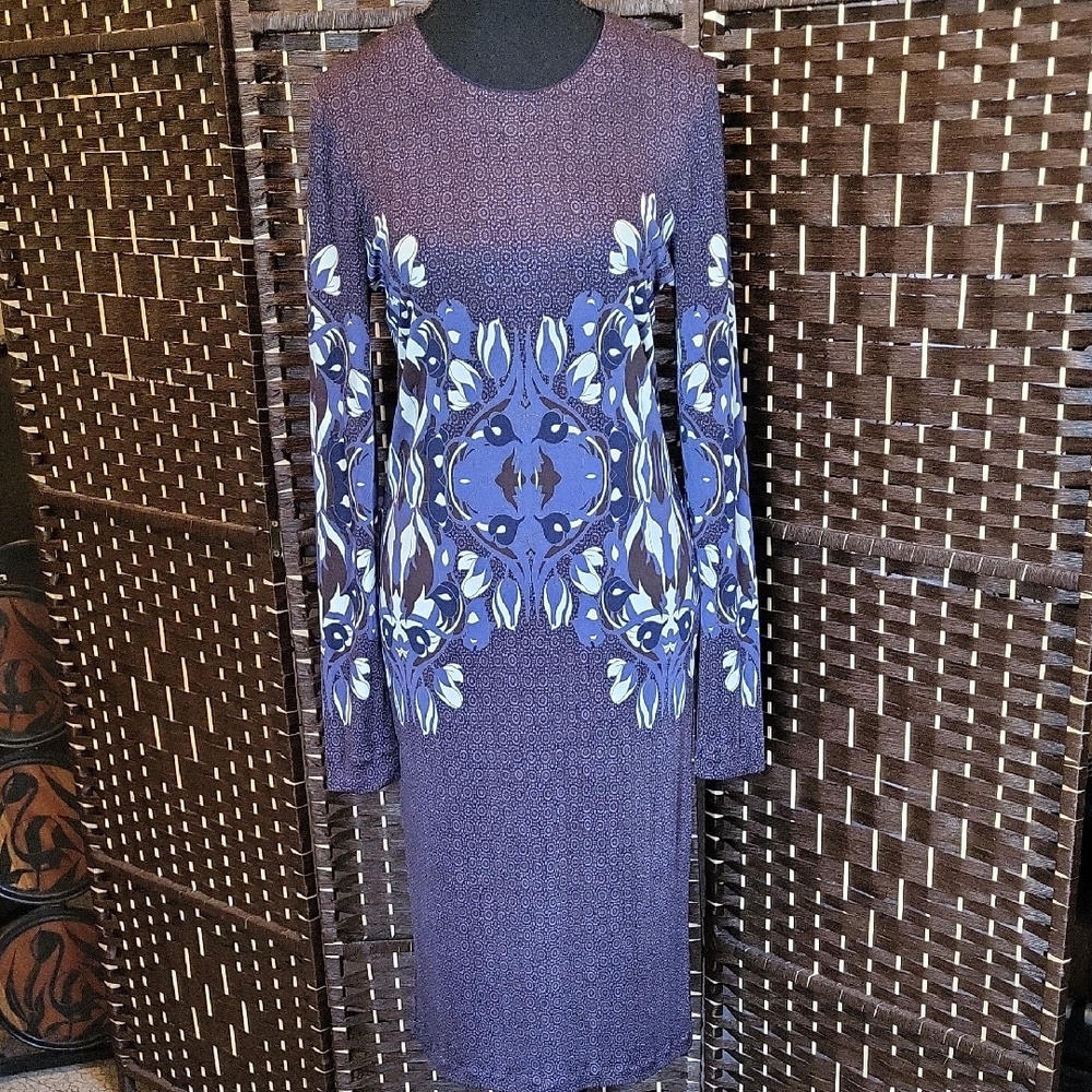 Tory Burch Purple and Blue Long Sleeve Dress